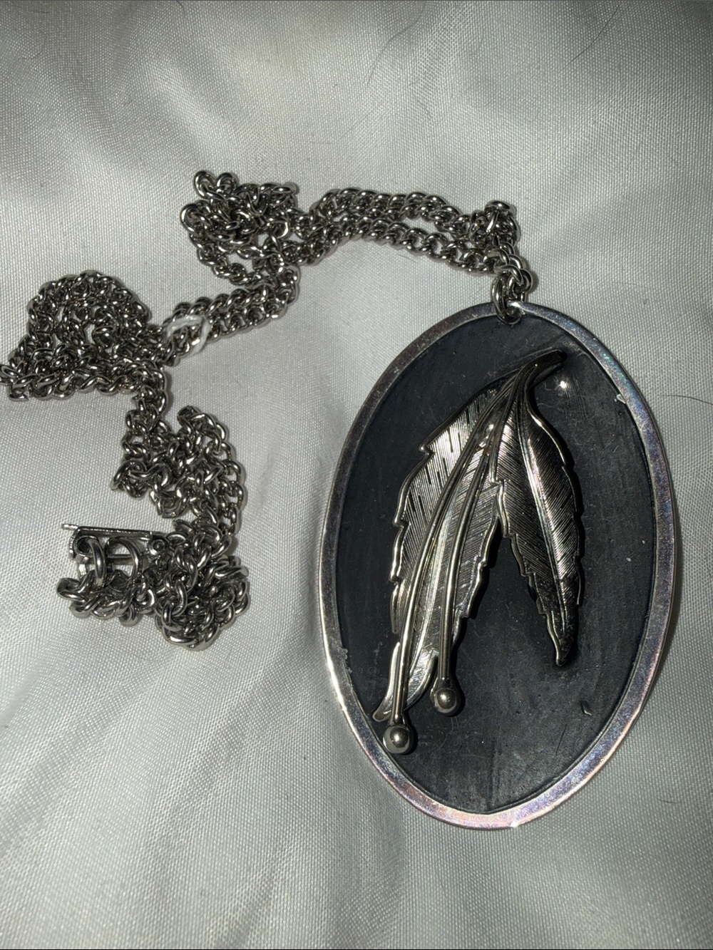 Men's Silver-Tone Feather Pendant Necklace